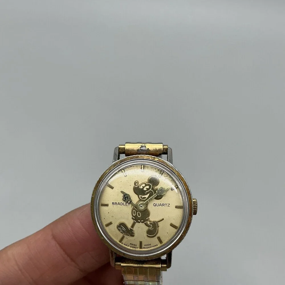 Vintage Bradley Mickey Mouse Womens Watch 24mm Gold Tone Pie Eye New Battery
